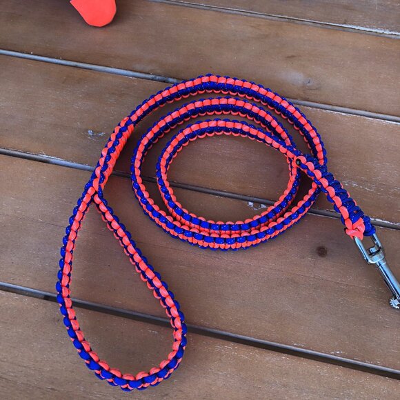 Blue & Neon Orange Dog Leash 54" Reflective Paracord ~ New Handmade in USA - Picture 6 of 8